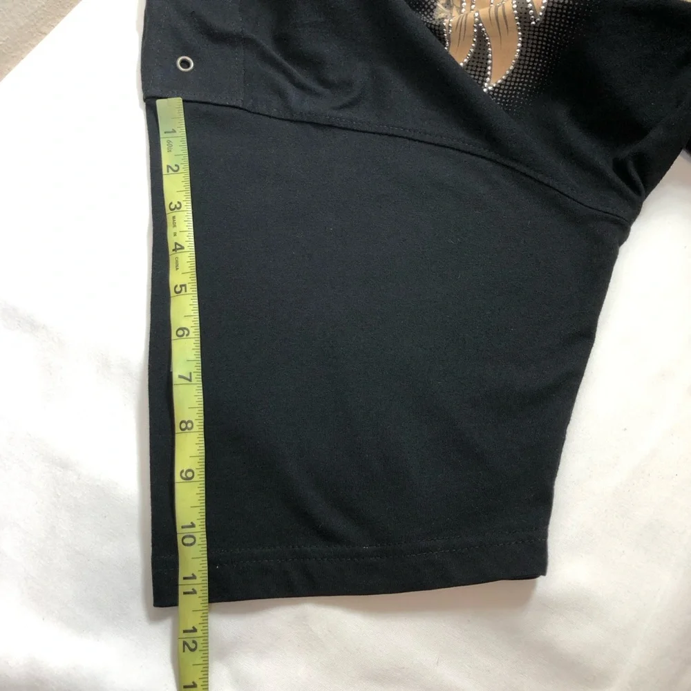 Avirex Cotton Black Tan Studded Skull Winged Shoulder Rivet Oversized T-shirt XL - Picture 9 of 10